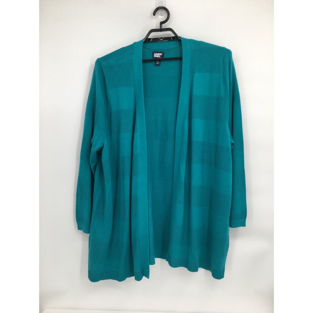 Lands End Cotton Modal Texture Drape Cardigan Teal Blue 3X 24W-26W